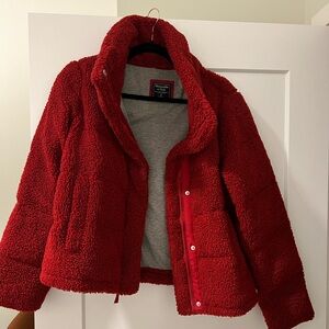Abercrombie & Fitch Red Fleece Jacket